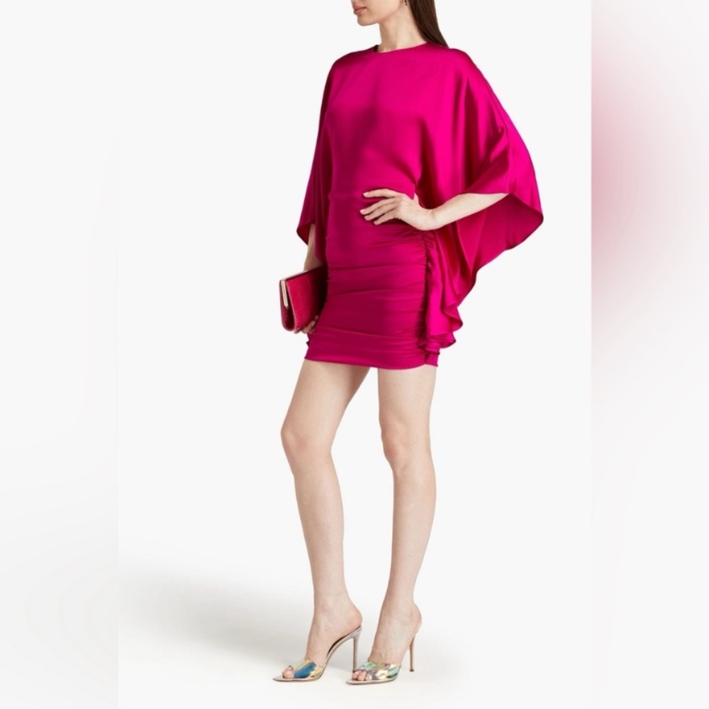 Jonathan Simkhai Fuchsia Kadence Bell-Sleeve
Ruched Satin Mini Dress Sz 4